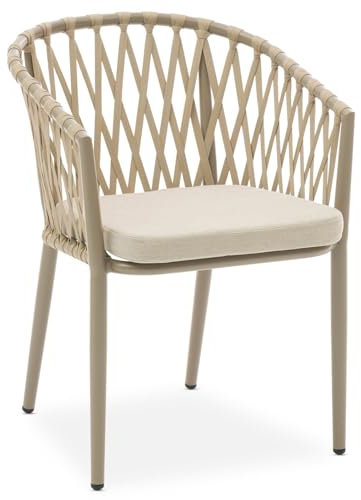 IDIMEX Gartenstuhl Sunny 6er Set, Champagner/beige, robuste Outdoor-Stühle mit Rope Bespannung. Wasserabweisende Sitzpolster, Gestell aus pulverbeschichtetem Aluminium.