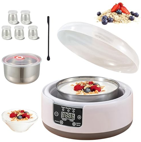 Probiotic Yogurt Maker with 5 Glass Jars, Automatic Yogurt Maker Adjustable Temperature 1.2L Electric Yogurt Machine with Stir Stick, 42H Timer LED Digital Yogurt Maker for Health Yogurt