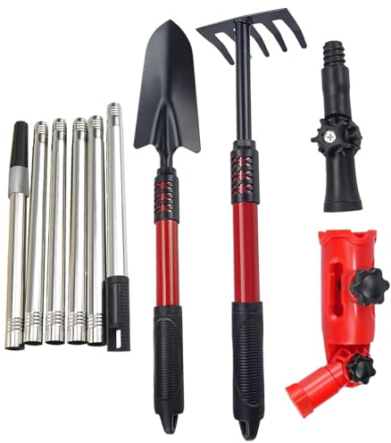 Outils de Nettoyage des Gouttières de Toiture - Râteau Extensible avec Perche Télescopique - Kit de Drainage de Toiture Garde-Sol pour l'Entretien Extérieur de la Maison