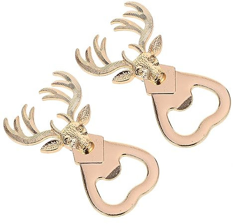 TOPPERFUN Apribottiglie Design Creativo Testa di Cervo 2 Pezzi Portatile e Colore Oro in Acciaio Inossidabile per Feste di Natale e Matrimoni