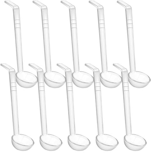 Mini-Saucenlöffel-Set – 10 transparente Kunststoff-Schöpfkelle mit langen Griffen, 17,9 x 5,6 cm Utensilien zum Ausgießen von Suppe, Cocktails, Saft
