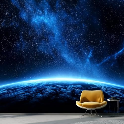 Fototapete Vlies Tapete Fantasie Kosmos Weltraum Nebel, Blau Wandtapete Poster Bilder Wand Deko, Vliestapeten Mustertapete für Wohnzimmer Flur TV Hintergrund Schlafzimmer 350 x 256 cm