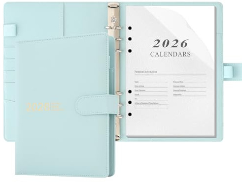 Donfulfip Tagebuch 2026 A5 Notizbuch Ordner, Tagesplaner, 2026 Tagebuch Tag pro Seite von Jan bis Dez. Hardcover Organizer Ordner mit Planer-Aufklebern, Stifthalter, Innentasche (Blau)
