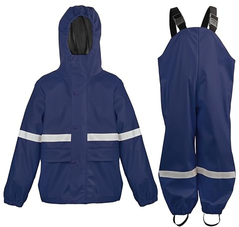 Navis Marine Unisex barn regndräkt vattentät – PU-material, reflektorer för säkerhet, perfekt för skola, utomhus, lekplats (1–14 år) WS-011, blå, 10-12 år