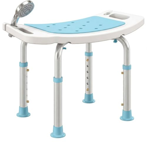 HOMCOM Shower Chair Height-Adjustable Bath Stool for Elderly Turquoise