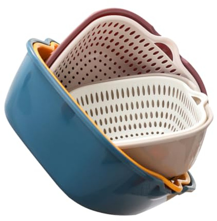 BESPORTBLE Juego de 6 Cestas de Escurrido de Doble Capa de Polipropileno PP para Lavar Frutas y Verduras Soporte de Almacenamiento Resistente Colores Modernos Adecuado para Cocina y