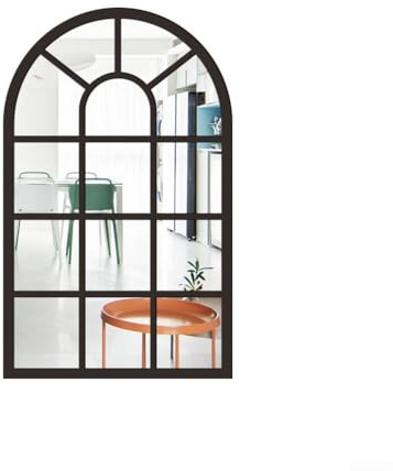 Specchio da parete, tridimensionale, imitazione finestra, in legno, acrilico, parete, adesivo, decorazione, MZ420-427 3D imitazione finestra ad arco in legno (nero)