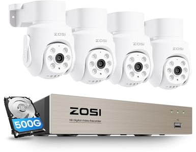 ZOSI Kit Cámaras de Vigilancia Cableado 8CH 5MP Grabador DVR 500GB Disco Duro con 4 1080p CCTV Cámara Seguridad Exterior/Interior, 360° Pan y Tilt, Detección de Persona/Vehículo, Visión Nocturna