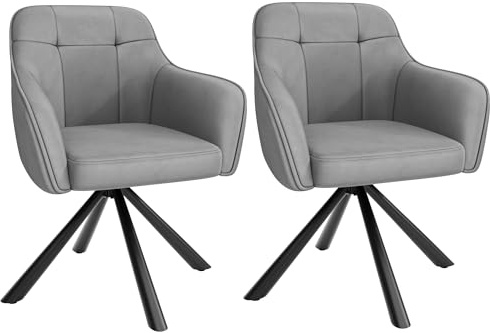 YOUDENOVA Chaises de Salle à Manger Lot de 2, Pivotantes à 360° avec Accoudoirs, Chaises Rembourrées en Velours pour Salle à Manger, Cuisine, Salon et Bureau, Gris