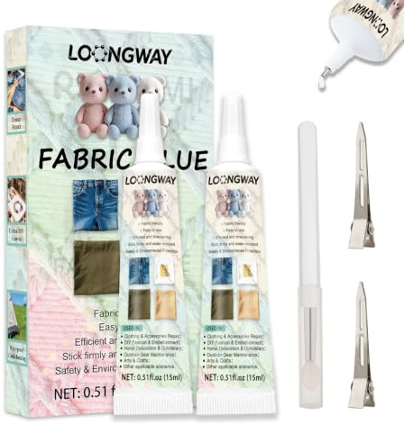 Fabric Glue 15ml X 2Pack Fabric Glue for Clothes | Suitable for Patching Clothing Denim Polyester Fabrics Doll Restoration and Other Coarse Porous Permeable Surface Materials