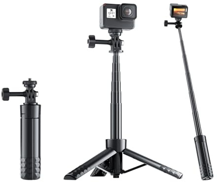 Extendable Mini Camera Tripod for Vlog, 64cm/25.2 Handle Selfie Stick Tripod with 1/4 Screw Thread for Desktop Webcam, Compatible with Gopro Hero DJI Osmo Nano Action Camera