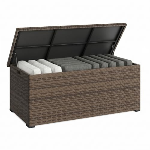 UDPATIO Gartenbox Wasserdicht 650L, Aufbewahrungsbox Garten XXL, Auflagenbox Wetterfest, Kissenbox Outdoor mit Deckel, Gasdruckfedern, ideal für Garten, Terrasse & Balkon | Braun