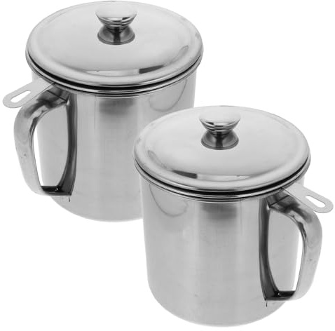 Operitacx Colador con Capacidad 1.3l 2piezas de Acero Inoxidable de Aceite Filtro para Separar Residuos y Mango Antiquemaduras, Recipiente Adecuado para Almacenar Aceite Usado