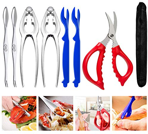 Crab and Lobster Tools - Crab Leg Crackers and Picks Set, Picks Knife for Crab, Shellfish Scissors Nut Cracker, Stainless Steel Seafood Utensils Crackers & Forks Cracker