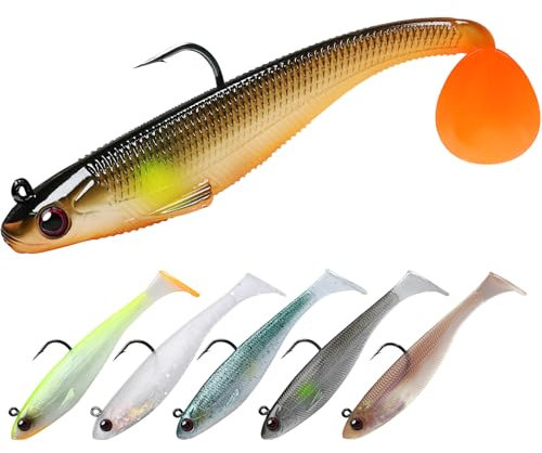 TRUSCEND Angelköder Gummifische Kunstköder Gummiköder Set Fische Angeln Forelle Zander & Barsch Köder Jigköpfe, BKK/VMC-Haken, Japan-Formel, Süßwasser-Salzwasser-Fischen Geschenk für Männe