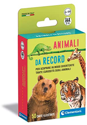 Clementoni - Animali da Record, Mazzo di 50 Carte per Scoprire Curiosità sugli Animali, per Bambini 6+ Anni e Tutta la Famiglia, 2-6 Giocatori, Idea Regalo Made in Italy, Lingua Italiana, 16733