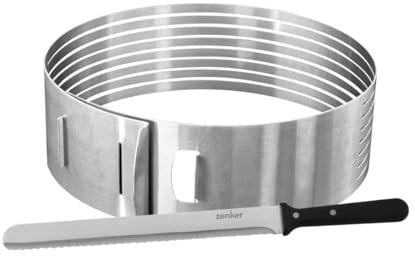 Zenker 9981650 Ensemble 2 pièces pour découpe de layer cake, ustensiles de pâtisserie, couteau de pâtisserie, cercle de découpe, trancheur de gâteaux, Acier inoxydable, Plastique, 30 cm, Diam 26/28 cm