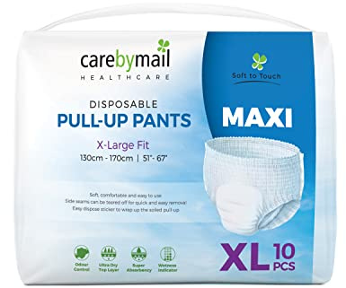 10 x CarebyMail Maxi Adult Incontinence Pull Up Pants | Disposable Adult Pants for Men & Women | High Absorbency, Fast Absorption Core, Anti-Leak Barriers, Odour Control - X-Large (1 Pack of 10)