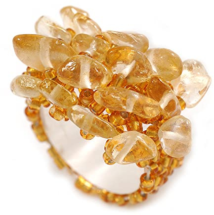 Avalaya Bague flexible en forme de grappe de perles de verre et pierre de verre Doré antique Taille M