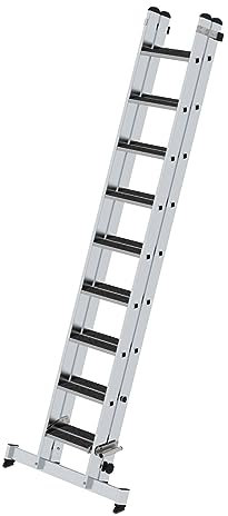 PROREGAL Stufen-Schiebeleiter 2-teilig mit nivello-Traverse und Clip-Step R13 2x9 | Leiter, Teleskopleiter, Trittleiter, Bockleiter, Sprossen-Doppelleiter