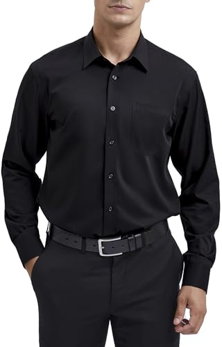 HISDERN Camisa de Manga Larga de Fibra de Bambú para Hombre - Vestir de Negocios e Informal con Bolsillo S-4XL