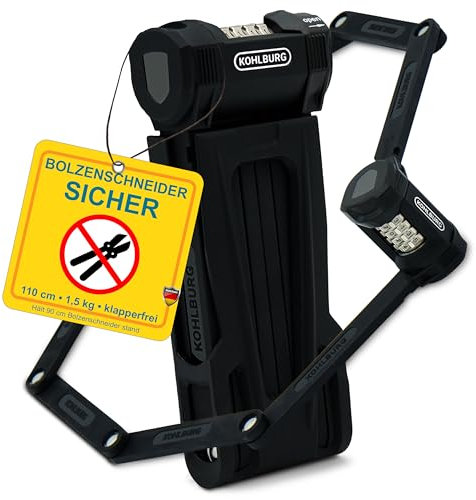 KOHLBURG 110cm Fahrrad Faltschloss Zahlen [Bolzenschneider-sicher] mit Zahlencode & Halterung – Fahrrad Zahlenschloss – Fahrradschloss Zahlenschloss hohe Sicherheit – Bike Lock & e Bike Schloss