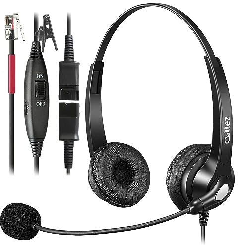 RJ9 Phone Headset with Mic Noise Cancelling & Quick Disconnect, Landline Telephone Headset Work for Grandstream GX2160 1620 1630 Yealink T23P T27G T43U T46S T48S T54W Avaya 1608 9608 Snom IP Phones