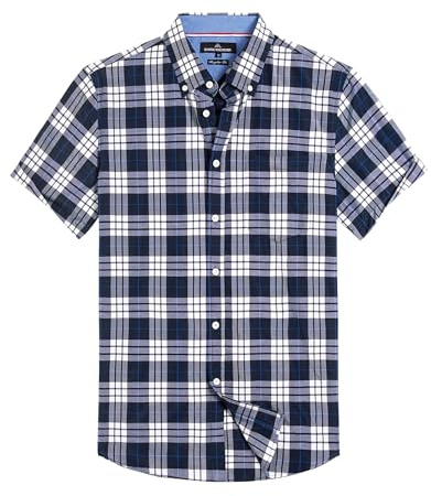 Alimens & Gentle Mens Plaid Short Sleeve Button Down Shirts Cotton Regular Fit Casual Gingham Shirts