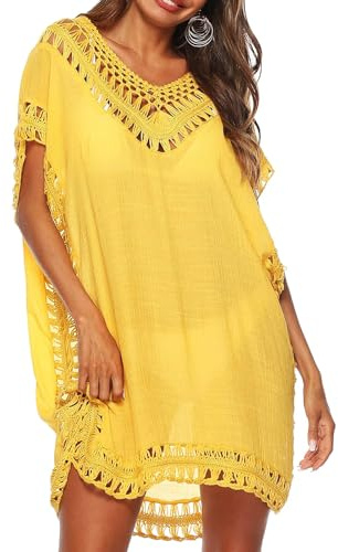 Qianderer Womens Beach Cover Up Dress Swimsuit Sexy Sheer Bathing Suit Coverups Swimwear Tie Waist Chiffon Beachwear