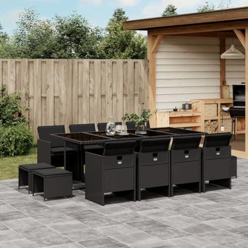 Homgoday Gartenmöbel-Set, 13-teilig, mit schwarzen Kissen aus Polyrattan, Gartenmöbel und Stühle für den Außenbereich, Gartenmöbel, Gartenmöbel-Set, Modell 3277746