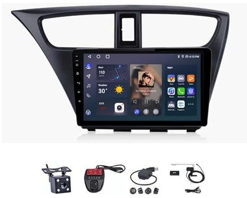 HYNMSM Para Hon-da Civic Hatchback 2012-2017 Pantalla de 9 pulgadas 2 Din Radio estéreo para automóvil Android 12 Navegación para automóvil Receptor de audio para automóvil en el tablero Soporte CarP