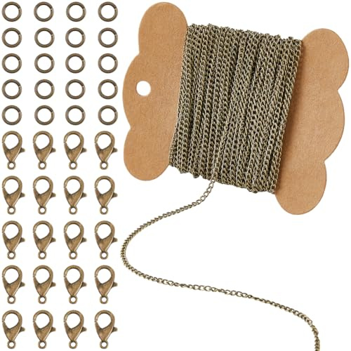 SUNNYCLUE 328 Fuß/10 m 2mm Panzerkette Rollen Halsketten Set Antik Metall Bronze Eisen Twist Kabelglied Set Mit Messing Biegeringen Karabinerverschlüsse Aus Legierung Für Schmuck Armbänder DIY Bastelb