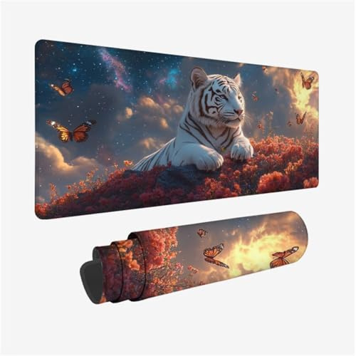Tigre Tapis de souris Papillon Tapis Souris XXL 1200x600x3mm Sous Main Bureau Gaming Accessoire, Mouse Pad pour Clavier avec Bords Surpiqués et dos Antidérapant, Haute Précision et Vitesse, pour Gamer