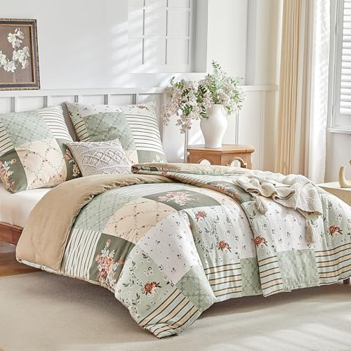 Tokokimo Juego de ropa de cama de 135 x 200 cm, 4 piezas, funda nórdica de 135 x 200 cm, juego de 2 unidades con 2 fundas de almohada con cremallera de 80 x 80 cm, diseño de patchwork, estampado