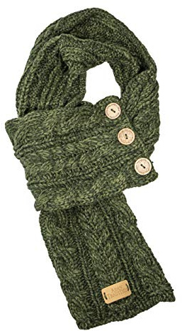 Aran Traditions Cable Knit Wrap Button Scarf (Green)