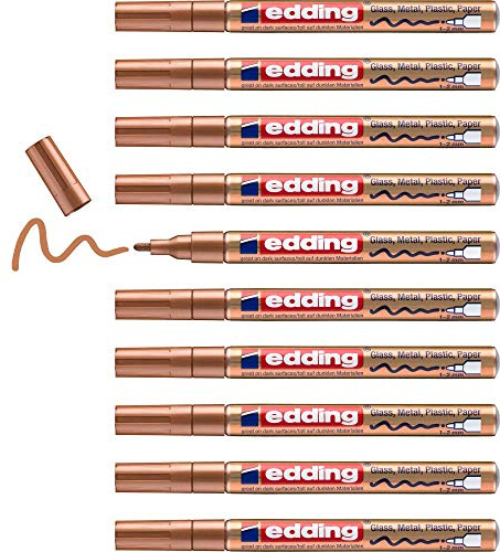 edding 751 Glanzlackmarker - kupfer - 10 Lackmarker - Rundspitze 1-2 mm - Lackstift für Glas, Stein, Holz, Kunststoff und Papier - wasserfest, stark deckend