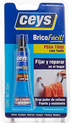 Ceys - Brico fácil - Pegamente pega todo - Fija y repara todo tipo de materiales - Fuerte y resistente - Transparente - Blister 20 ML