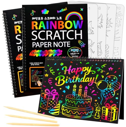 Mocoosy Scratch Art for Kids- 3 Large Rainbow Scratch Notebooks, Magic Scratch Art Paper Pads, Arts and Crafts for Kids Toys Girls Birthday Presents Drawing Activity Gifts for 3-12 Year Old Girls Boys