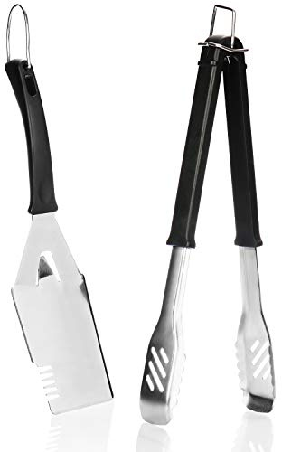 com-four® 2-teiliges Grillbesteck - Grillzange und Grillwender aus rostfreiem Stahl - Grillzubehör für Kohle-, Gas- und Elektrogrill - Grillzubehör (2-TLG. - Grillzange + Wender)