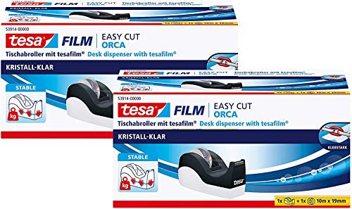 tesa Easy Cut Orca Tischabroller mit 1 Rolle tesafilm kristall-klar 10m:19mm (2er Pack/Orca + 1 Rolle tesafilm kristall-klar)