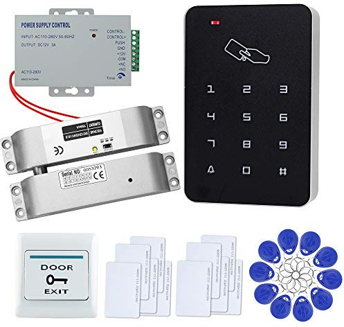 FTSTech Kit di Controllo Accessi per Porta Singola Completo a 125KHz Apriporta Autonomo Serratura a Catenaccio Elettrico Pulsante di Uscita RFID Carte Bianche