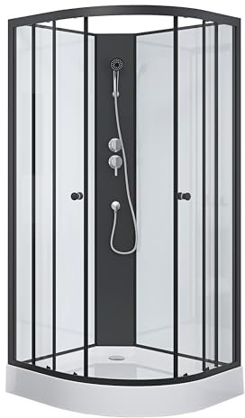 MARWELL Ducha completa prefabricada Factory 85 x 85 x 200 cm – Juego completo de ducha con plato de ducha y grifería – Ducha redonda con entrada frontal