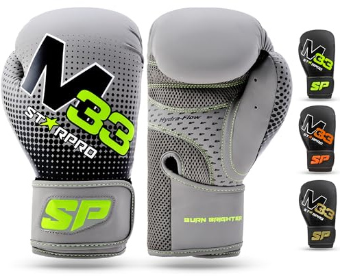 Starpro Guantoni da Boxe in Pelle Sintetica Opaca. Guanti Allenamento e Sparring, Muay Thai, Kickboxing, Fitness, Pugilato - Nero e Verde - 8oz 10oz 12oz 14oz 16oz - Donna e Uomo