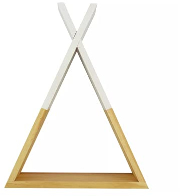Puckdaddy® Wandregal Hugo, Natur/Weiß, Tipi-Design, Kinder | MDF, Natur/Weiß, Tipi-Design, Wandregal 35×55×10 cm, Dekoregal fürs Kinderzimmer