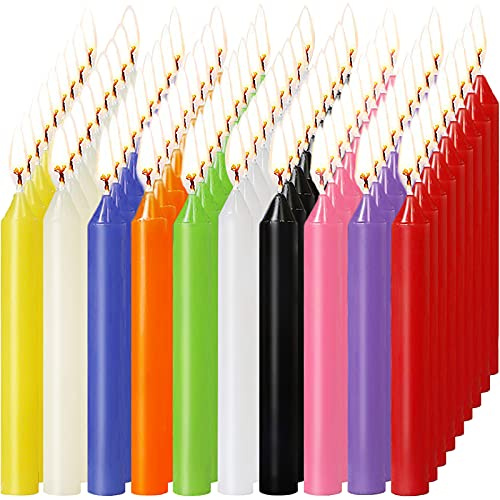 MUOIVG Velas sin Goteo de 100 Piezas,Colores Surtidos de hechizos, pequeño para Chimes, Magia, Congregación, vigilia, rituales, Cera de soja natural,Sin olor ​ni humo,4 Pulgadas de Alto