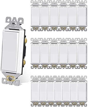 AIDA 20 Pack Light Switch Single Pole Light Switch Square Rocker Switch Decorative Switches White, 15 Amp Self-grounding Electrical Light Switches, Residential Grade, UL Listed Glossy White