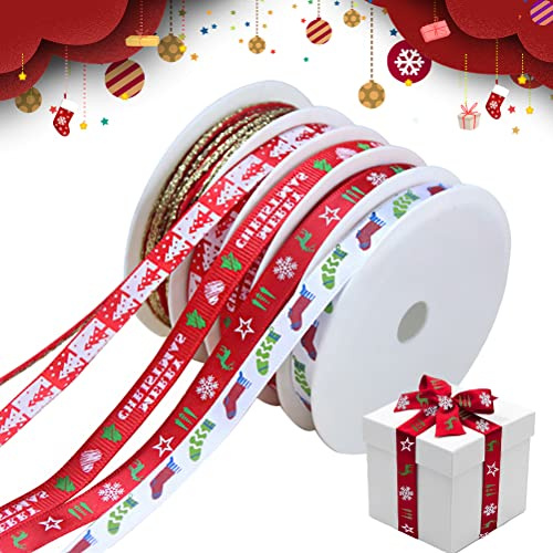 Weihnachten Geschenkband Breit, Rot Schleifenband Satinband Dekoband Weihnachtsbänder zum Basteln, Ripsband Weihnachtsband mit Draht 10mm Stoffband für Geschenke Kranz Weihnachtsbaum Weihnachtsdeko