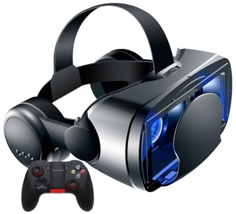 Lunettes 3D VR Casque de Réalité Virtuelle Lunettes VR pour Films VR 3D & Jeux VR Anti Bluelight Réglable Pupil Eye Care System pour Smartphones Android & iOS avec Manette (Noir) (B)