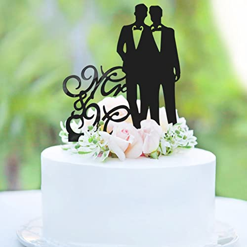 Mr & Mr Cake Topper Wedding Cake Decor for Men Black Acrylic Gay Gift for Party Decoration