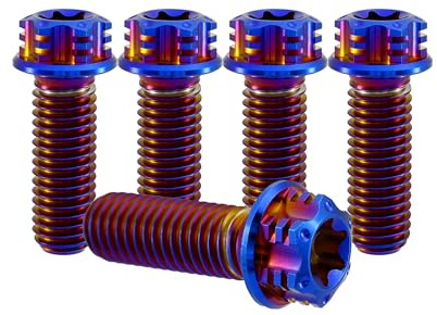 RISON-Titanium Titanschrauben M8x1.25x20mm, 5 Stück Flanschschraube Torx Kopf Flansch Schrauben Sechskantschrauben Gewindeschrauben GR5 Titanbolzen Befestigungen für Motorräder Fahrrad Auto